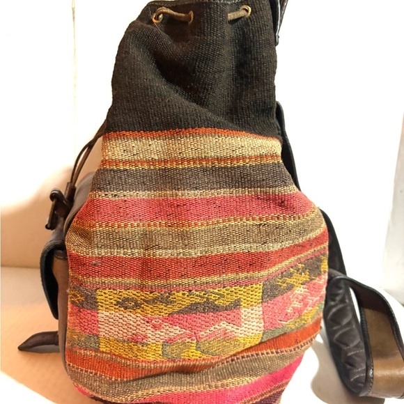 Anna Cainzo wool woven backpack with leather strap & trim main image 6